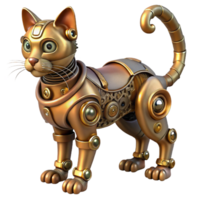 serene contemporary Steampunk automaton in the form of a cat with intricate clockwork 4K png