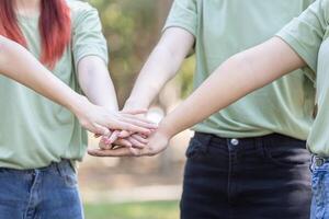 Group of volunteer people teamwork with join hand together, Teamwork concepts photo