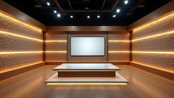 An empty room with a white board on the wall photo