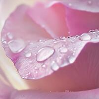 Delicate pink rose petal with dewdrops, creating serene and fresh atmosphere photo