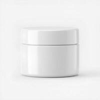 Minimalist unbranded cosmetic jar on a white background with subtle shadow. Ideal for face creams, lotions, and high-end skincare product presentations photo
