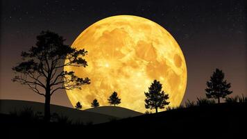 a full moon is seen over a hill with trees photo