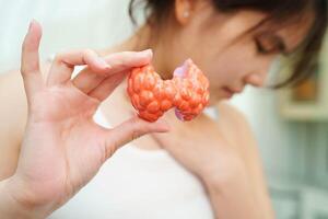 Hyperthyroidism, Overactive Thyroid, Thyroid Lymphoma, Asian woman with thyroid gland human ana photo