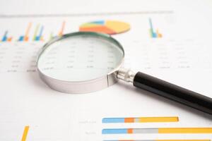 Magnifying glass on charts graphs paper. Financial development, Banking Account, Statistics, Investment Analytic resea photo