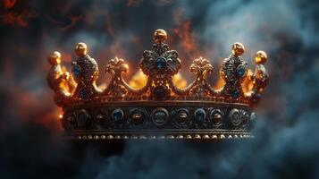 A majestic fantasy king's crown on a back smoky background. 10 photo