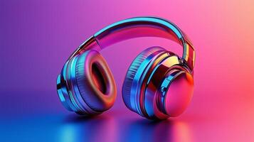 3D glossy headphones with a smooth and reflective surface, on pastel solid background. 2 photo