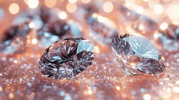 Multiple diamonds scattered across a clear, shiny, glitter background. 3 photo