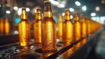 Close-up of beer bottles on the production line in a modern factory. 4 photo