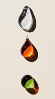 Different sizes and shapes of transparent droplets, symbolizing the diversity in beauty products. 5 photo