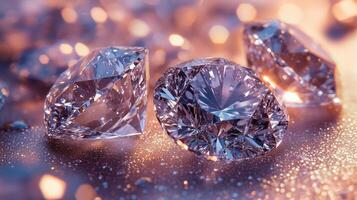 Multiple diamonds scattered across a clear, shiny, glitter background. 4 photo