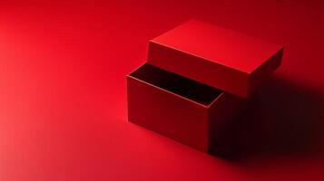 Empty red present carton box with lid opened, isolated on red background. 5 photo
