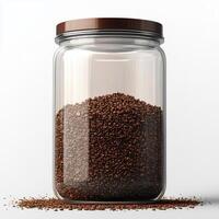 Glass container of coffee grounds, on a white background. 10 photo