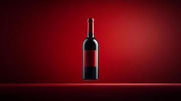 A red wine bottle suspended with dark red background. 5 photo