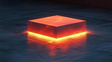 A glowing box of lava on the floor, with a minimalist background. 5 photo