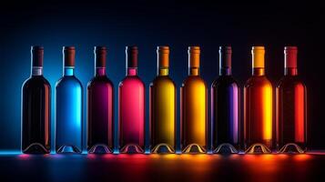 The silhouettes of wine bottle, stylish lighting with lots of colors. 5 photo