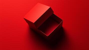 Empty red present carton box with lid opened, isolated on red background. 7 photo