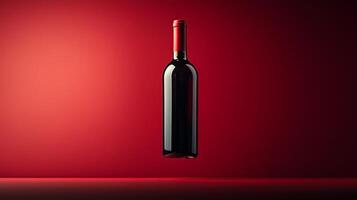 A red wine bottle suspended with dark red background. 6 photo