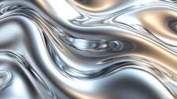 Silver liquid metal texture, abstract waves, white background. 8 photo