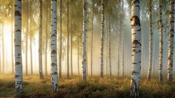 Birch forest in early spring, close-up shot focusing on the repetition of tree trunks as a pattern. 2 photo