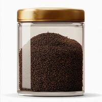 Glass container of coffee grounds, on a white background. 12 photo