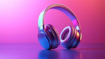 3D glossy headphones with a smooth and reflective surface, on pastel solid background. 3 photo