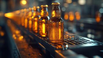 Close-up of beer bottles on the production line in a modern factory. 5 photo