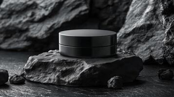 Black cosmetic cream jar, face cream container, premium beauty skin product can mockup for advertising. 8 photo