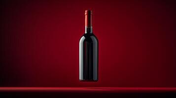 A red wine bottle suspended with dark red background. 7 photo