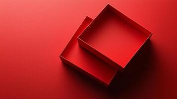 Empty red present carton box with lid opened, isolated on red background. 8 photo