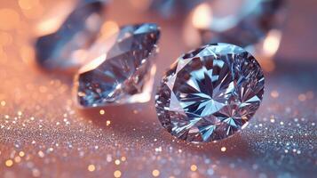 Multiple diamonds scattered across a clear, shiny, glitter background. 6 photo