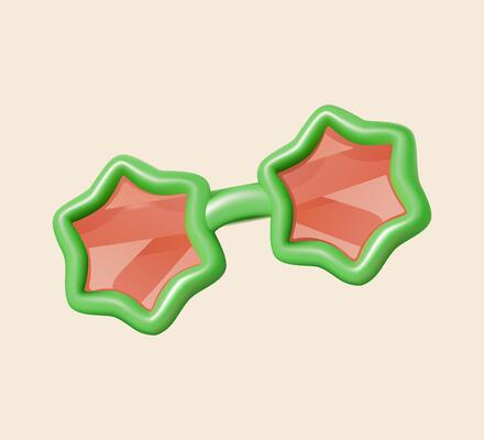 3D star-shaped sunglasses in green and orange
