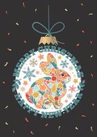 Mary Christmas and Happy New Year Card with rabbit and winter elements. modern illustration in trendy colors. vector
