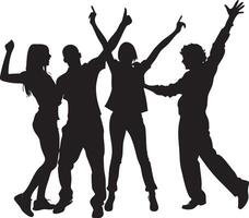 Silhouettes of people dancing and jumping in a lively party scene vector