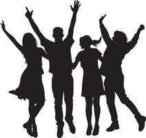 Silhouette of a collaborative team Capturing the essence of collaboration and accomplishment through a high-contrast silhouette of a team celebrating their success. vector