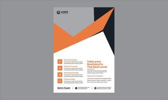 This design is a modern business flyer or corporate brochure with a sleek, professional layout. It effectively combines geometric shapes, bold typography, and strategic color vector