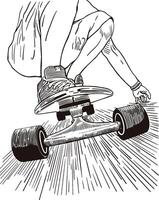 Hand drawn, pen and ink, skateboarder in action vector