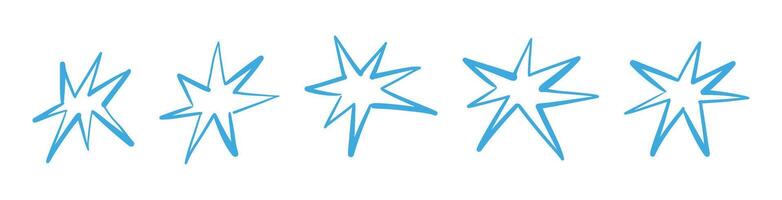 Hand-drawn star icons with crayon texture. Playful sketch elements, brush strokes and scribble patterns. Flat illustration isolated on white background. vector