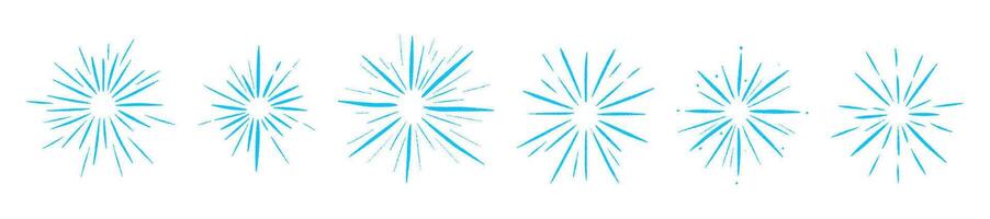Blue Radiant sunburst with abstract rays and starburst lines. Circular radial light elements. Flat illustration isolated on white background. vector