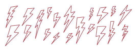 Hand-drawn doodle lightning, thunderbolt sketchy crayon scribble style with rock vibe. Flat illustration isolated on white background. vector