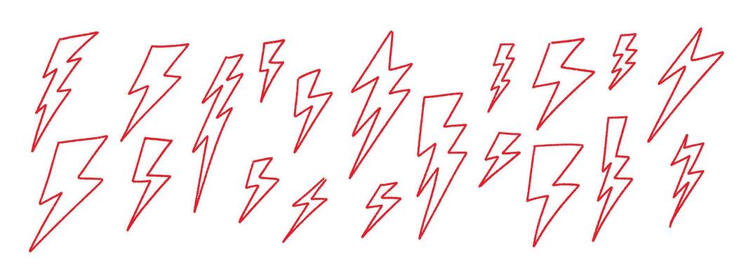 Hand-drawn doodle lightning, thunderbolt sketchy crayon scribble style with rock vibe. Flat illustration isolated on white background.