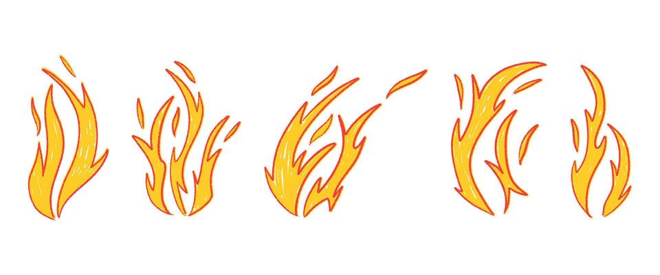 Hand-drawn bonfire with doodle flames and smoke. Retro campfire silhouette in vintage tattoo style. Flat illustration isolated on white background.