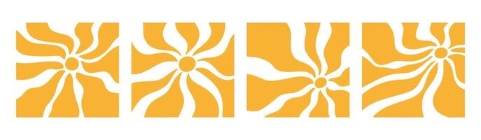 Sun groovy radial in 70s psychedelic style. Retro sunshine burst with abstract wave rays. Flat illustration isolated on white background. vector