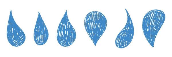 Blue water splash and liquid puddle with raindrop shapes. Fluid drip elements and paint wave textures. Flat illustration isolated on white background. vector