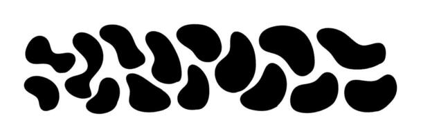 Organic blob shapes with irregular liquid splats. Abstract black spots and Memphis-style brush splodges. Flat illustration isolated on white background. vector