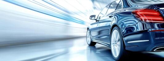 New luxury sedan displayed in a sleek showroom, emphasizing its elegant design and professional lighting photo
