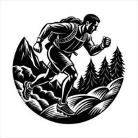 man running on a trail with flowers vector