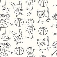 cheerful and playful seamless pattern featuring childlike drawings vector