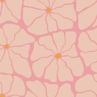 Groovy chamomile flowers seamless pattern in 1970s hippie retro style. vector