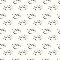 seamless pattern featuring hand-drawn crowns in black outlines on a light background vector