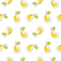 Pear seamless pattern in one continuous line drawing style. Colored spots. Simple modern pear seamless pattern for packaging design, textile, wallpaper, and so on vector